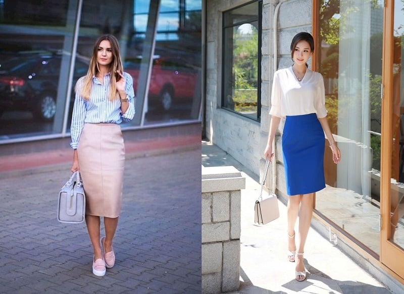 Pencil Skirt With Plain Shirt: