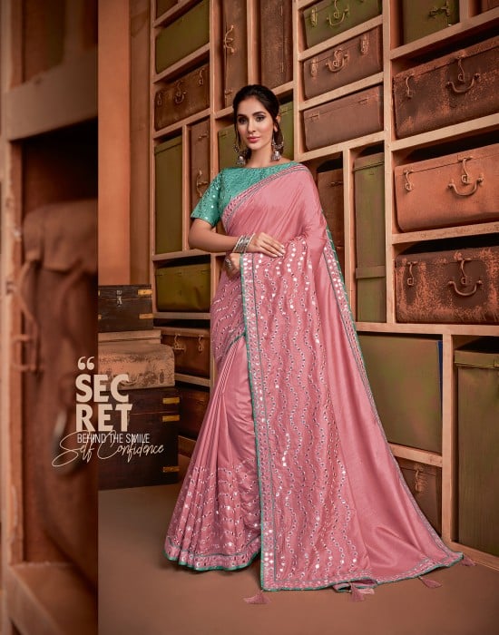 Heavy Embroidered Pink Saree 