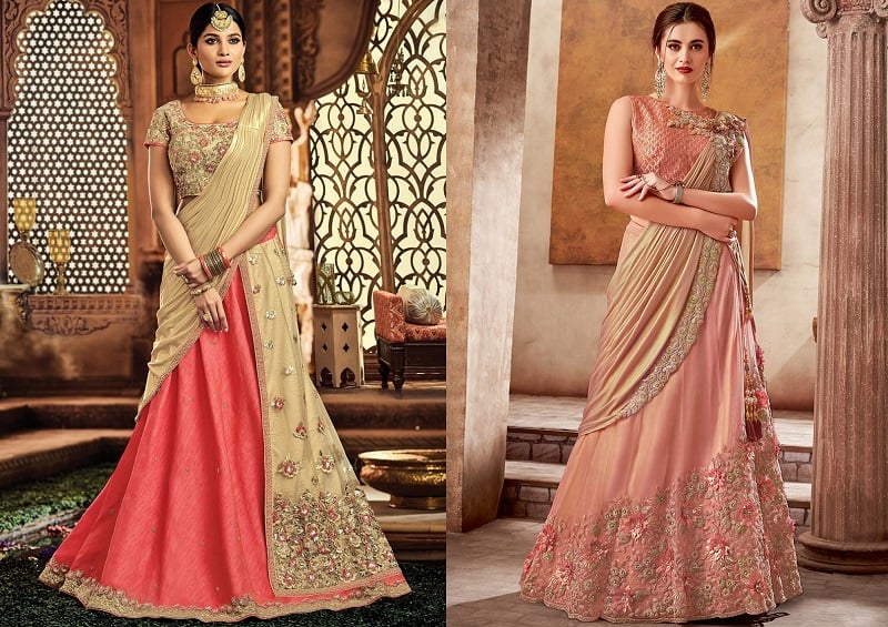 Lehenga style saree drape