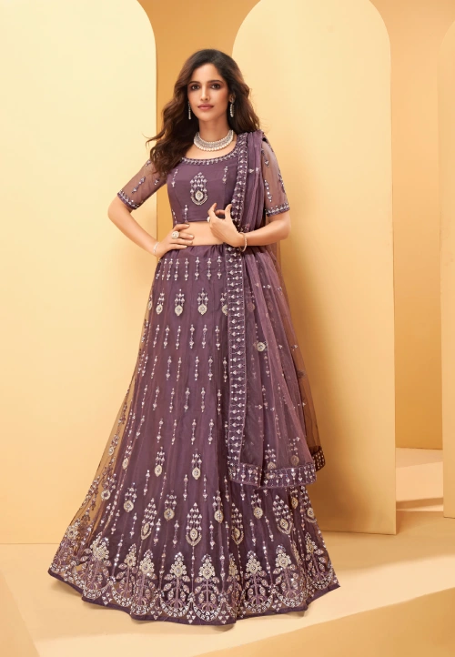 Designer Festive Wear Net Lehenga Choli - Grape