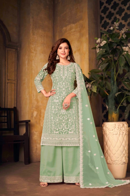 Designer Party Wear Net Readymade Suit-pista