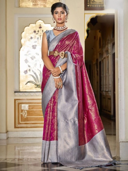 Grey and Pink Saree for Navratri 