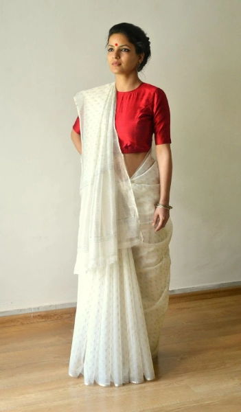 Red Blouse and a White Saree