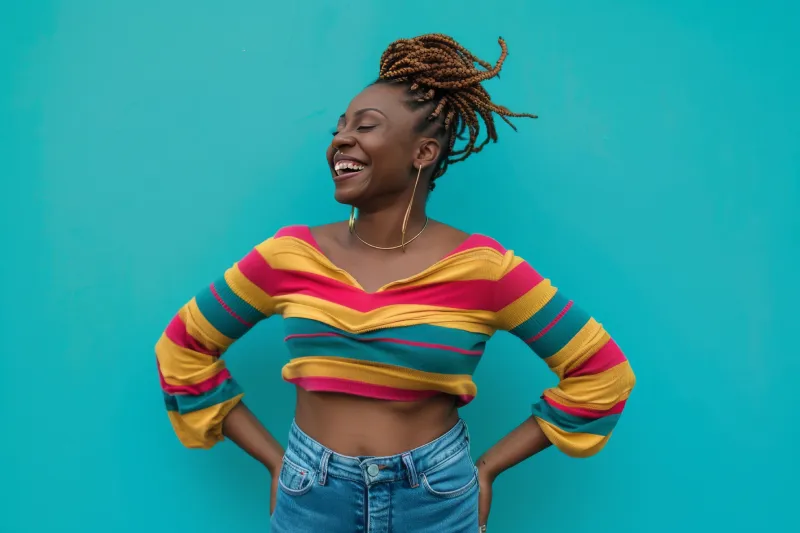 A happy women with Knotless braid